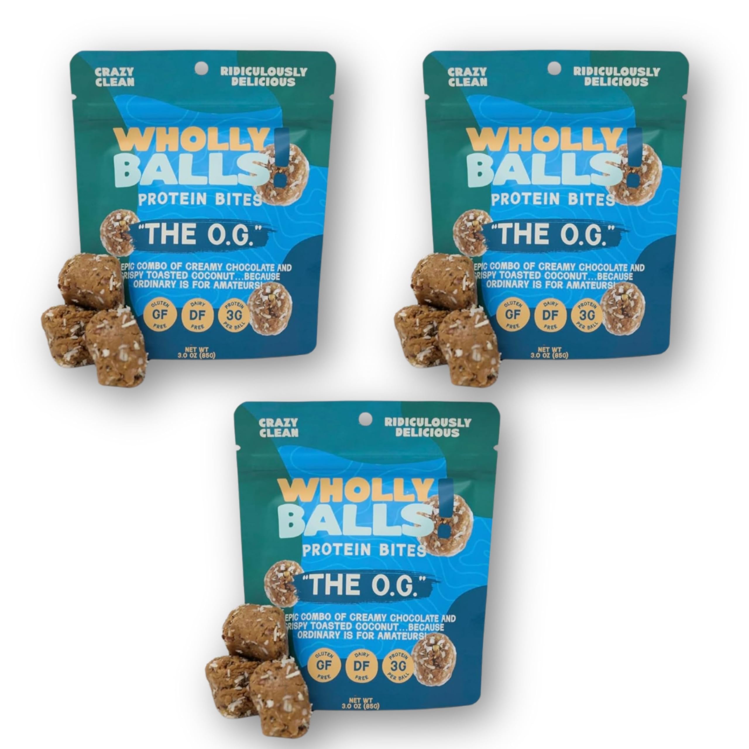 Wholly Balls Protein Bites pack of 3 for convenient on-the-go energy