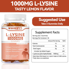 Whoyun L-Lysine gummies serving with two gummies, potentially supporting immune health