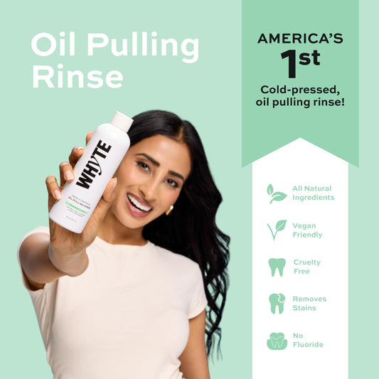 WHYTE coconut oil pulling mouthwash cap close-up with spearmint aroma