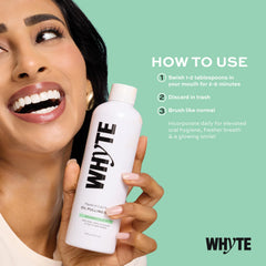 WHYTE oil pulling rinse with essential oils supporting gum health