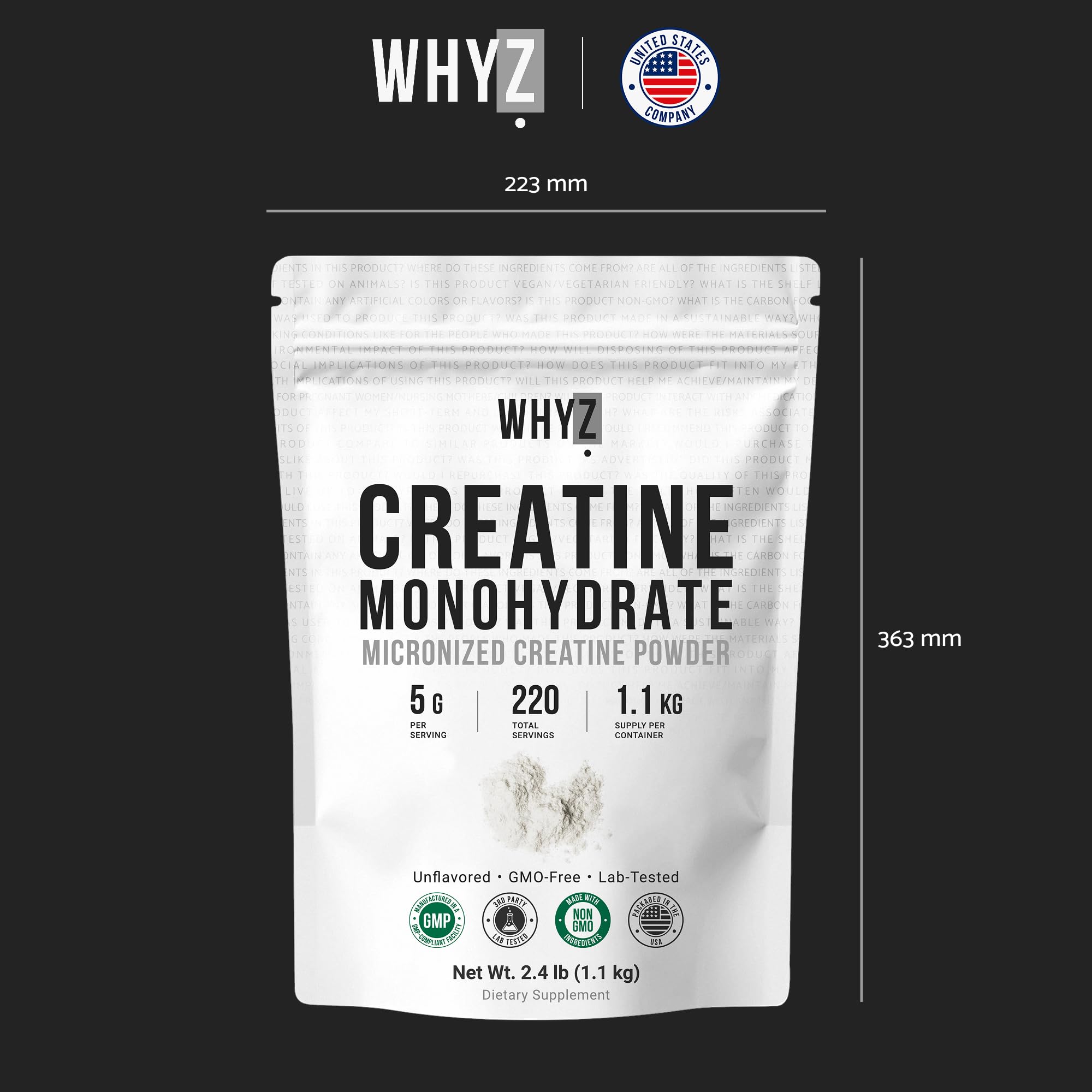 WHYZ 1100 g bulk creatine supports everyday consistency without clutter.