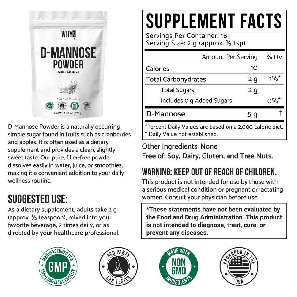 WHYZ D-Mannose powder scoop enables precise serving.