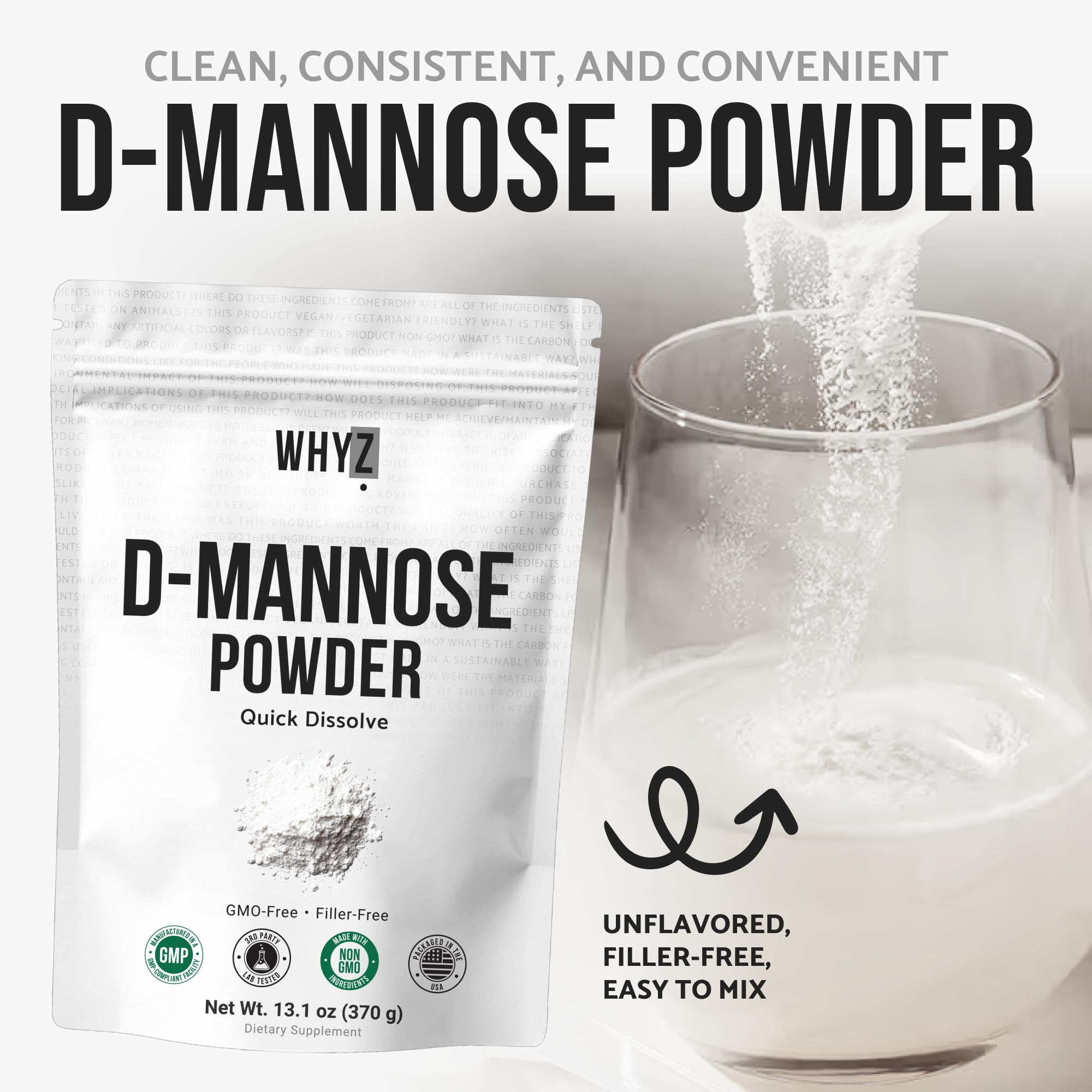 WHYZ D-Mannose powder blends smoothly into smoothies.