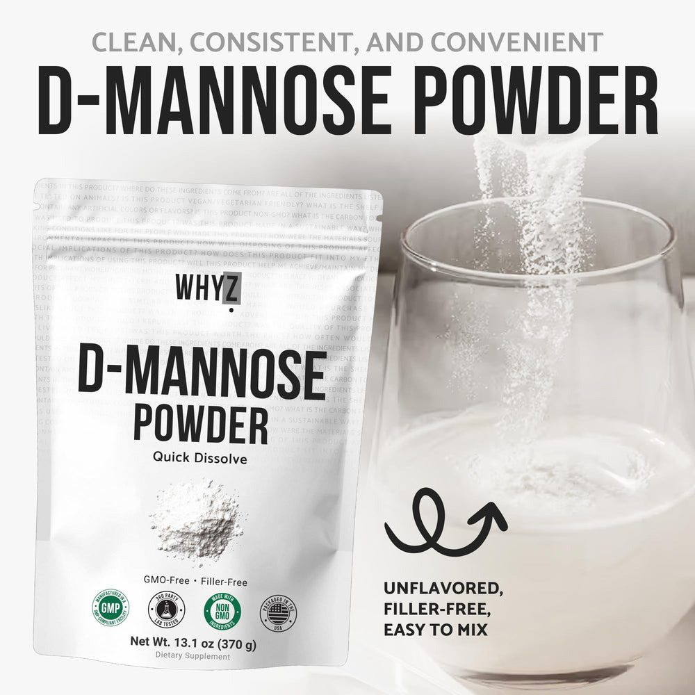 WHYZ D-Mannose powder blends smoothly into smoothies.