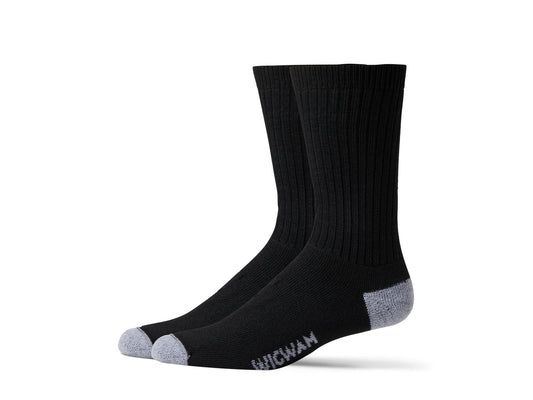 Wigwam Diabetic Sport Crew Socks 2-Pack in black, XL with cushioned sole and seamless toe for all-day comfort.