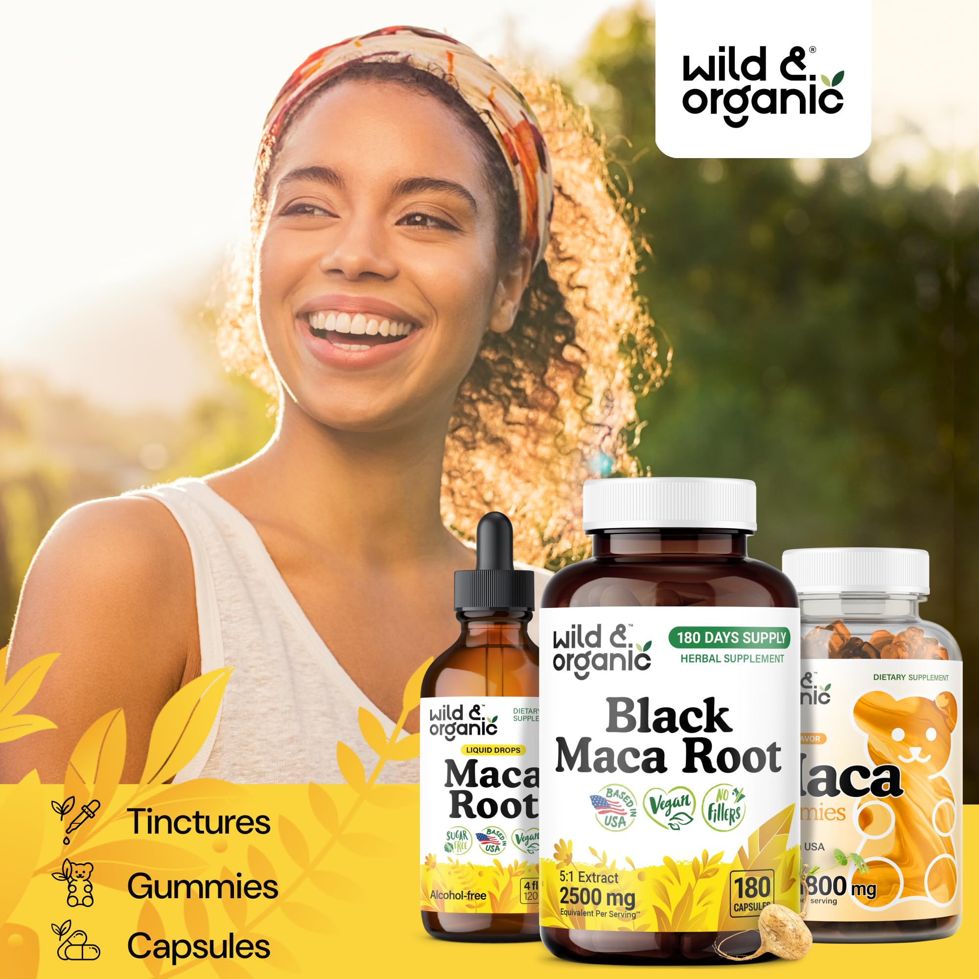 Wild & Organic 180-day supply of maca capsules.