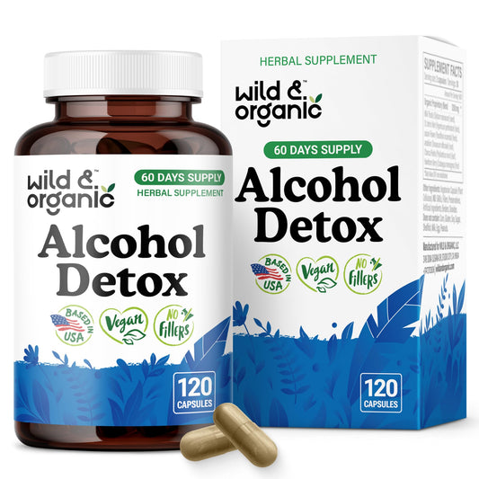 Wild & Organic Alcohol Detox bottle with vegan formula for daily use.
