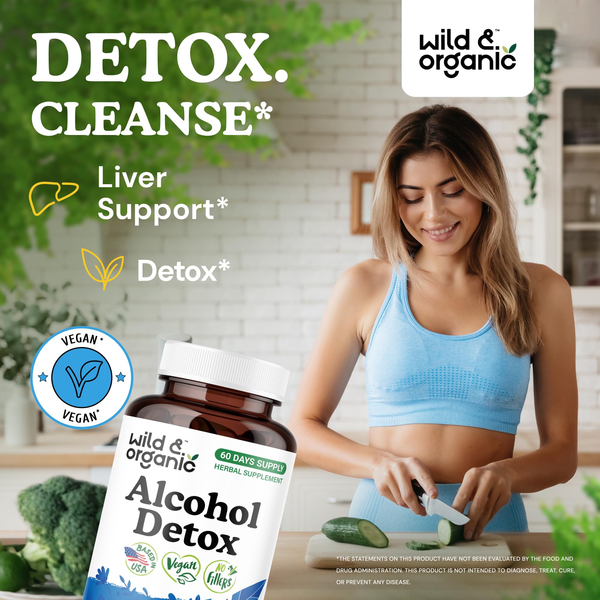 Wild & Organic Alcohol Detox capsules ready for easy daily supplementation.