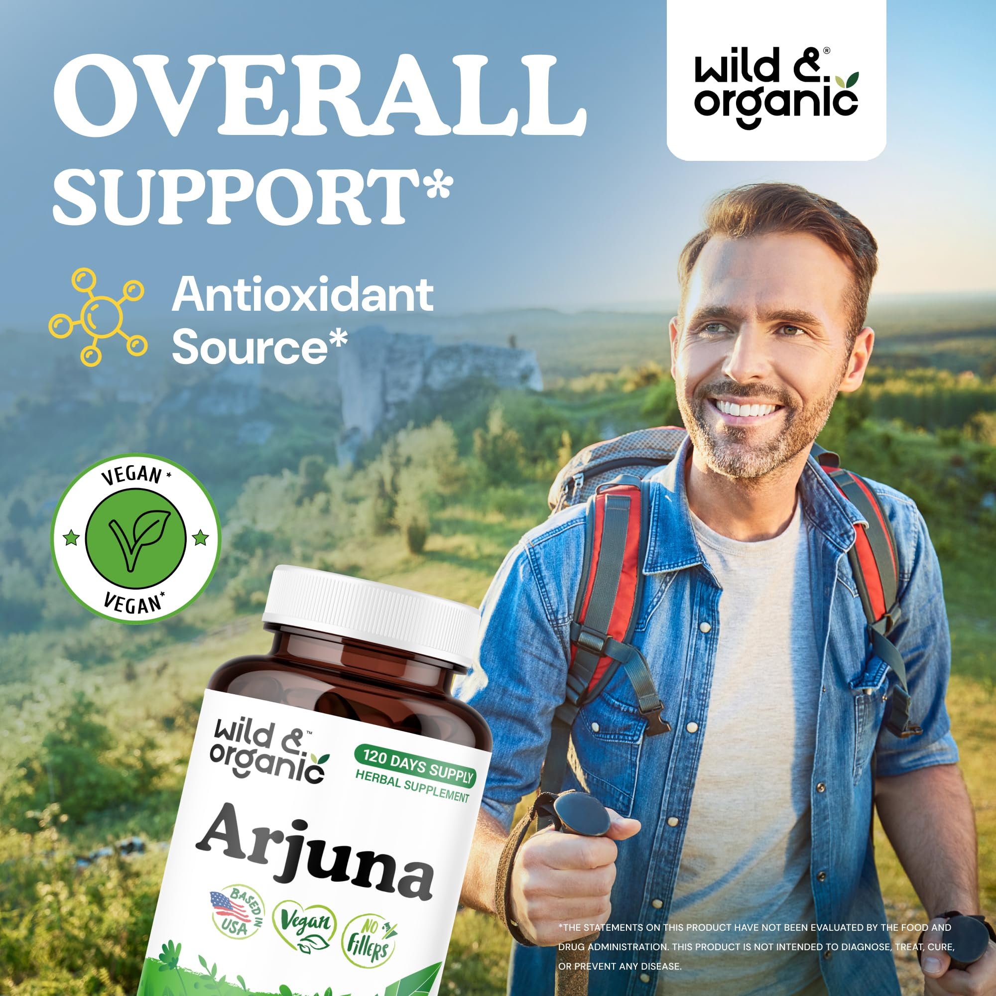 Cap-closeup of Wild & Organic Arjuna Bark Capsules showing easy-to-take design