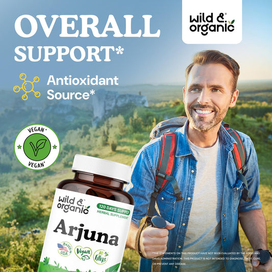 Cap-closeup of Wild & Organic Arjuna Bark Capsules showing easy-to-take design