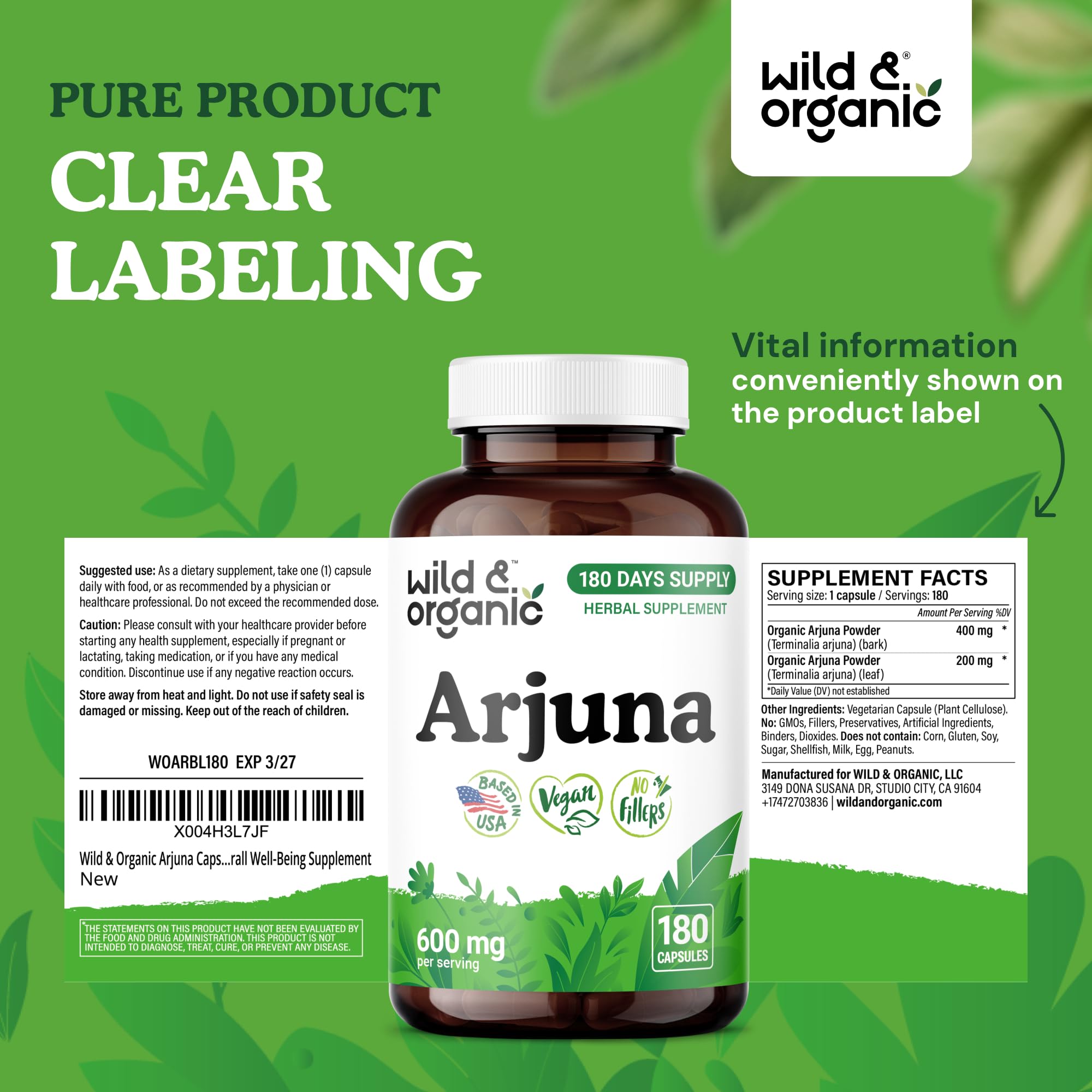Wild & Organic Arjuna Bark Capsules on morning shelf supporting a consistent wellness routine.