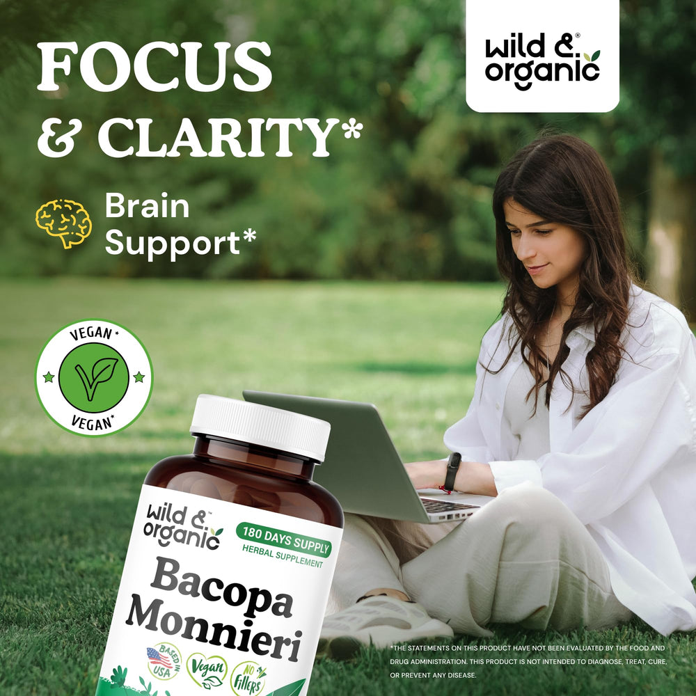 Wild & Organic Bacopa Monnieri bottle side view showing product details