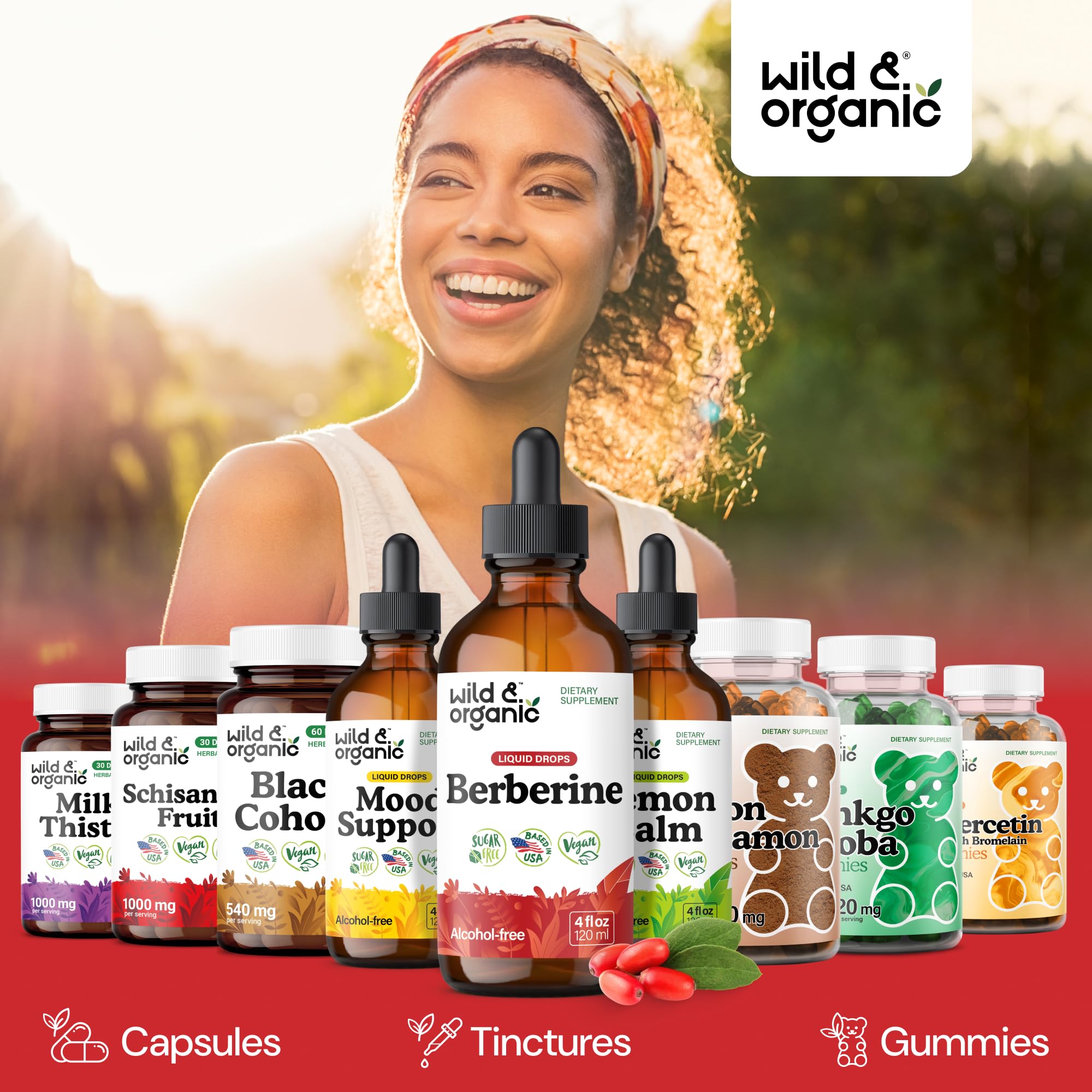 Wild & Organic Berberine Drops amber bottle protects product.