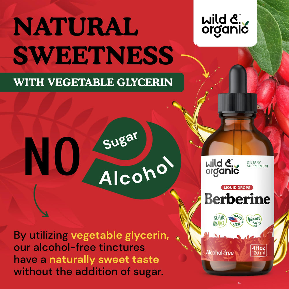 Wild & Organic Berberine Drops vegan base; alcohol-free tincture.
