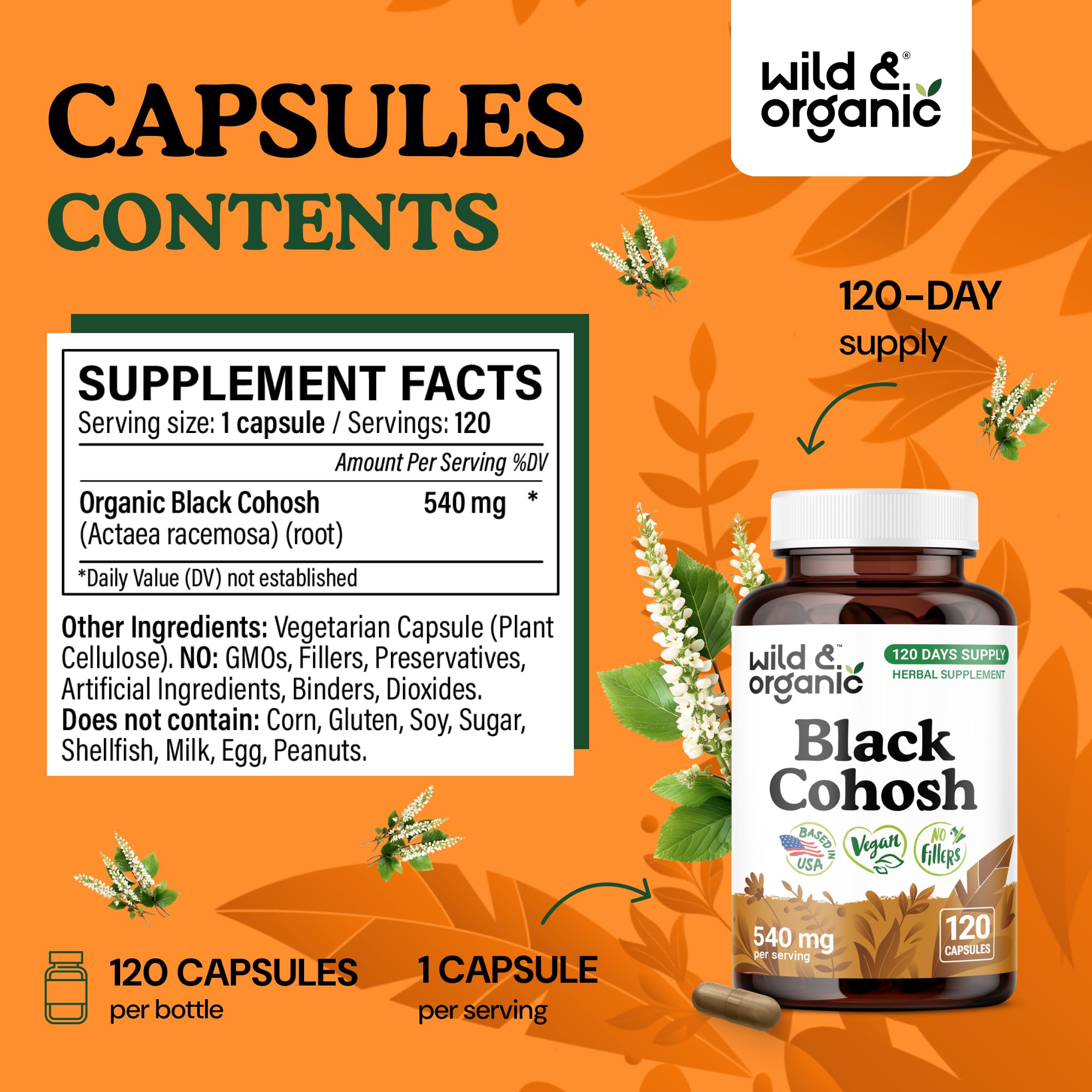 Wild & Organic label detail emphasizes natural vegan formula and no artificial additives.