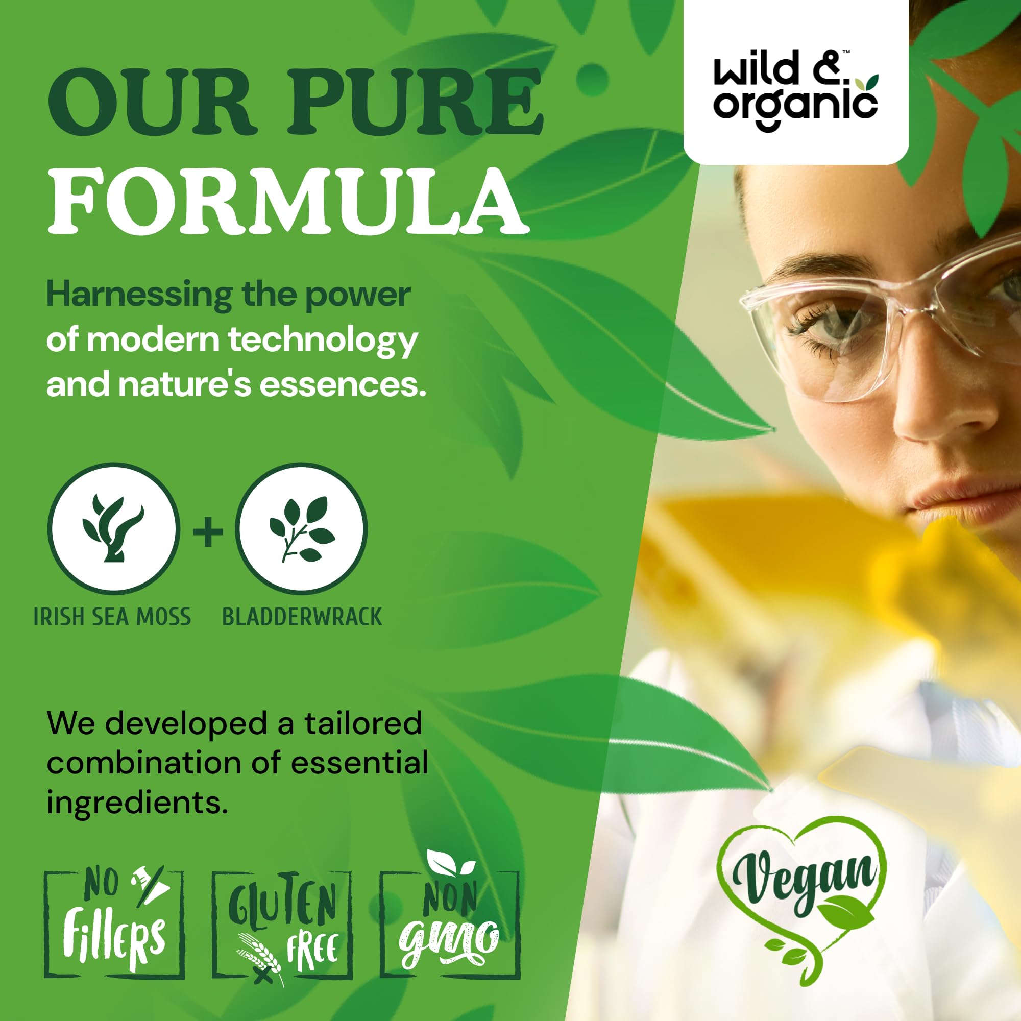 Wild & Organic capsules coated with vegetable cellulose, vegan friendly