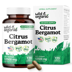 Wild & Organic Citrus Bergamot capsules bottle front showing convenient daily use