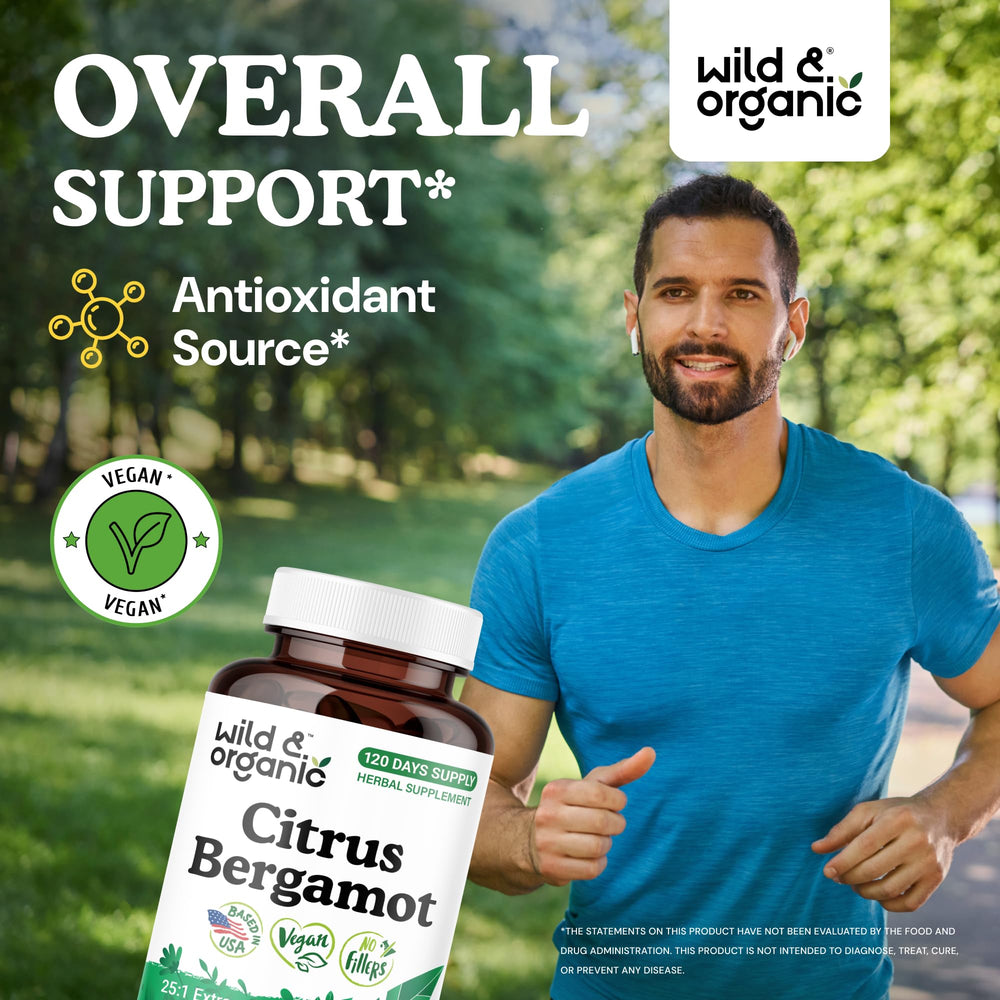 Closeup of Wild & Organic Citrus Bergamot capsules highlighting compact form