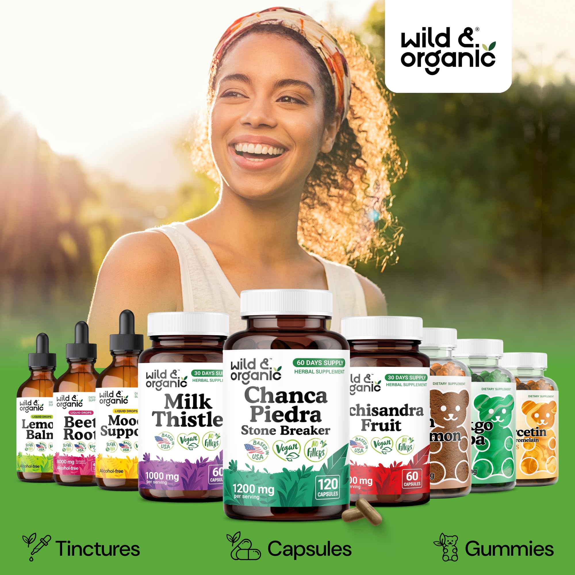 Wild & Organic 60-day supply bottle emphasizes long-term plant-based use.