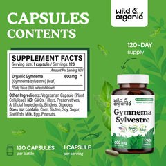 Wild & Organic label closeup shows vegan ingredients and absence of fillers
