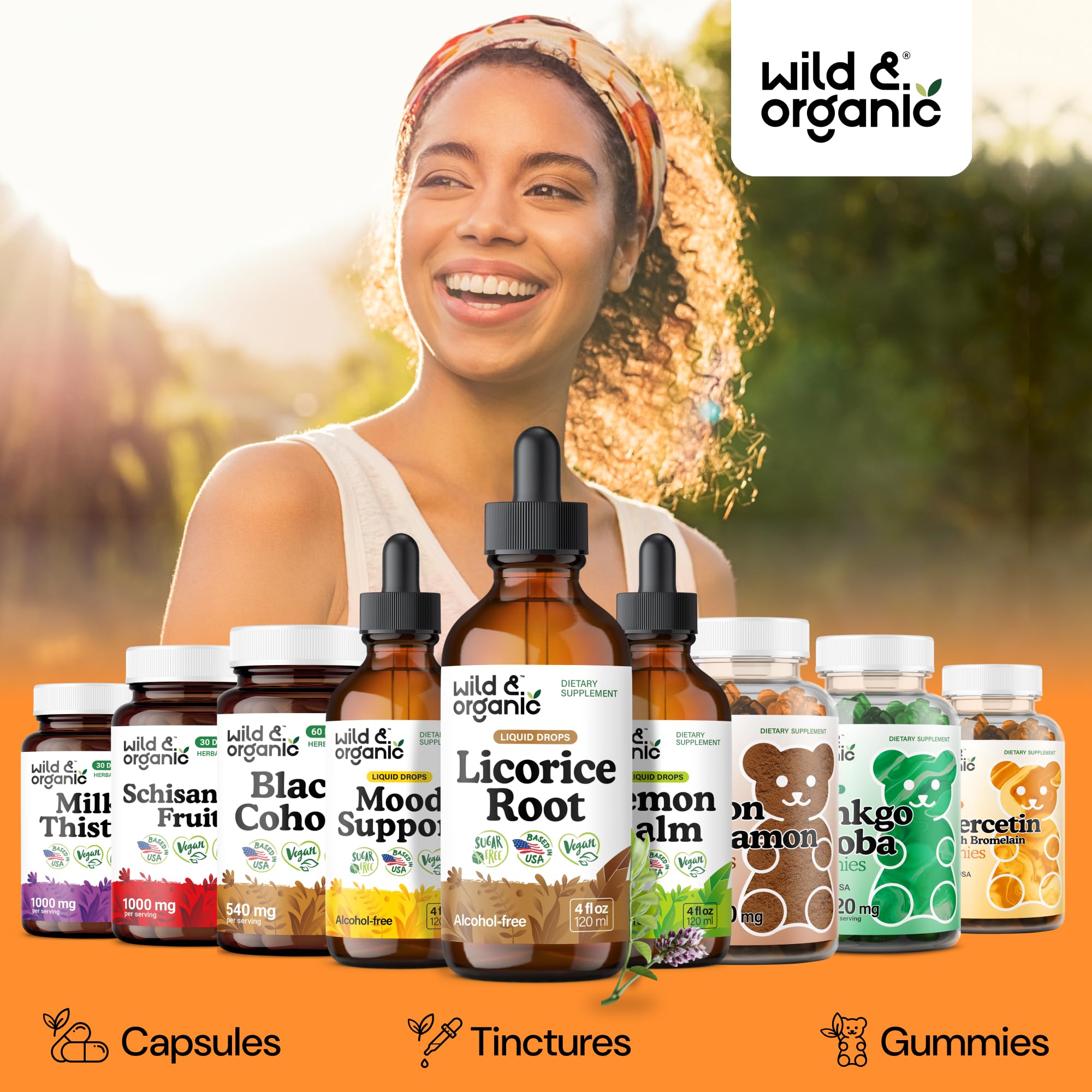 Wild & Organic licorice tincture bottle on counter ready for daily routine.
