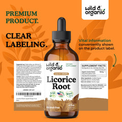 Wild & Organic licorice tincture bottle held for easy two-daily dosing.