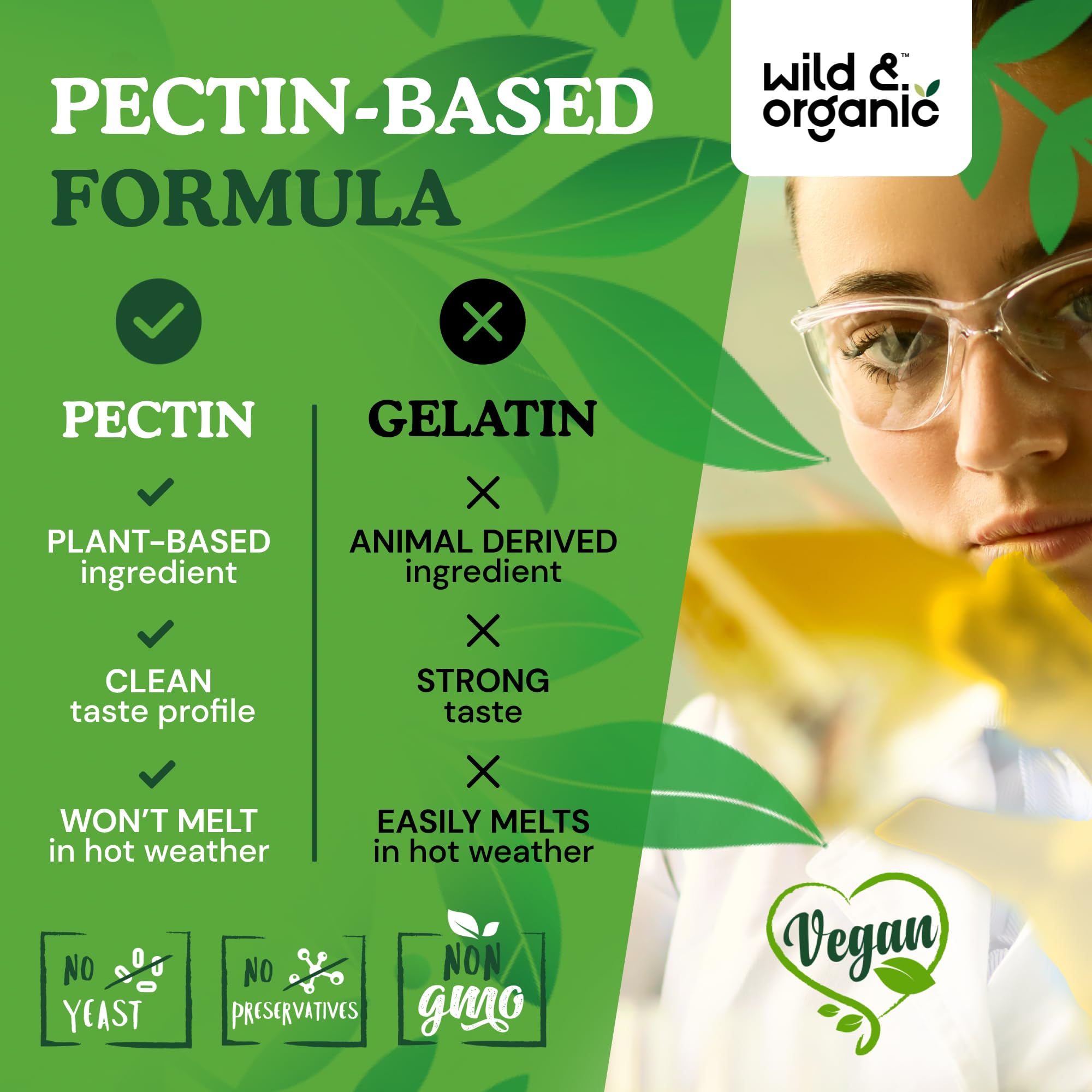 Wild & Organic Liver Support Gummies packaging highlights vegan and non-GMO formulation for wellness.