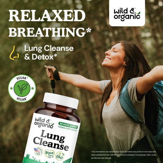 Wild and Organic Lung Cleanse capsules close-up showing smooth, easy-to-take design
