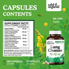 Wild & Organic Lung Cleanse ingredients blend with mullein, nettle, and ginseng
