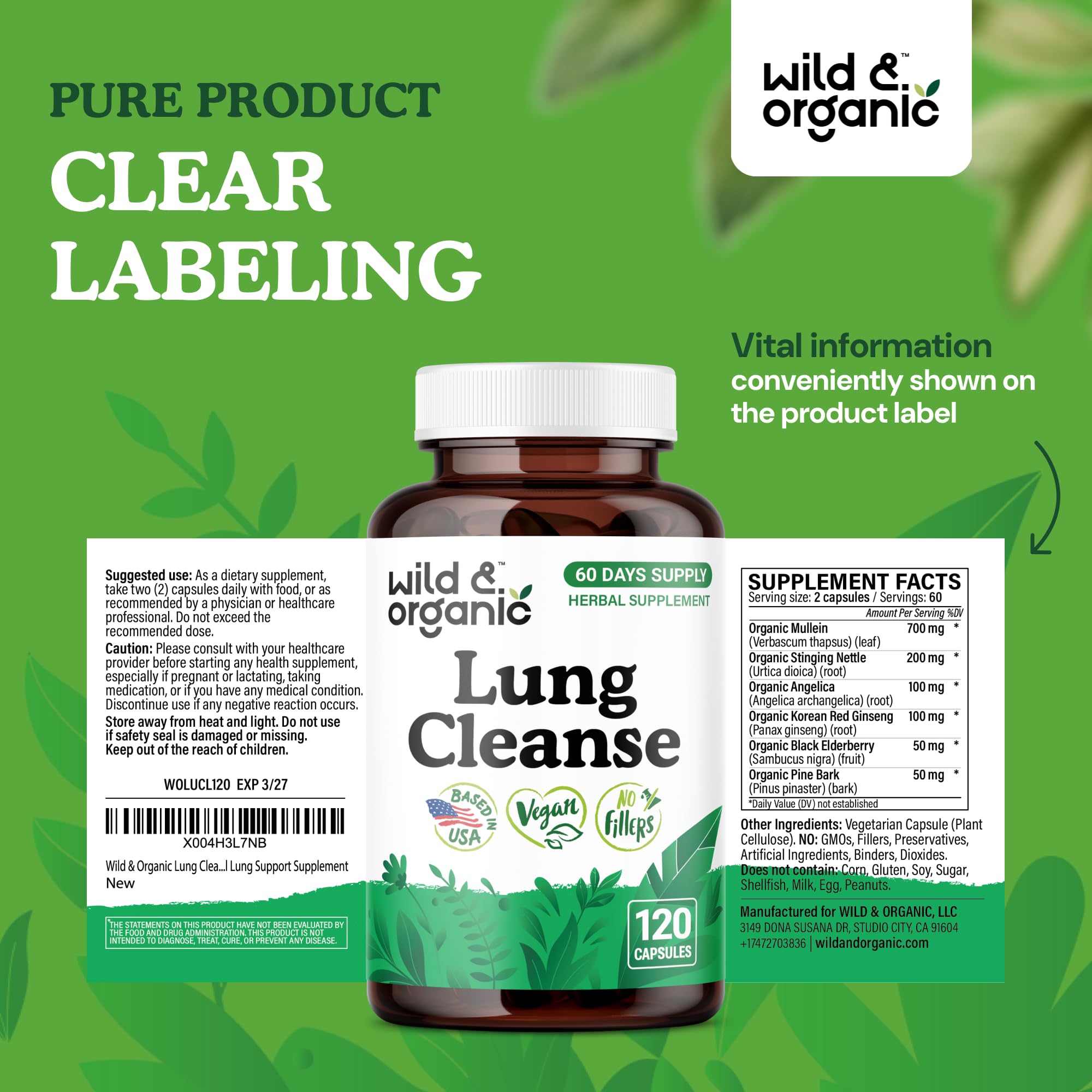 Wild and Organic Lung Cleanse packaging box showcased for shopper appeal