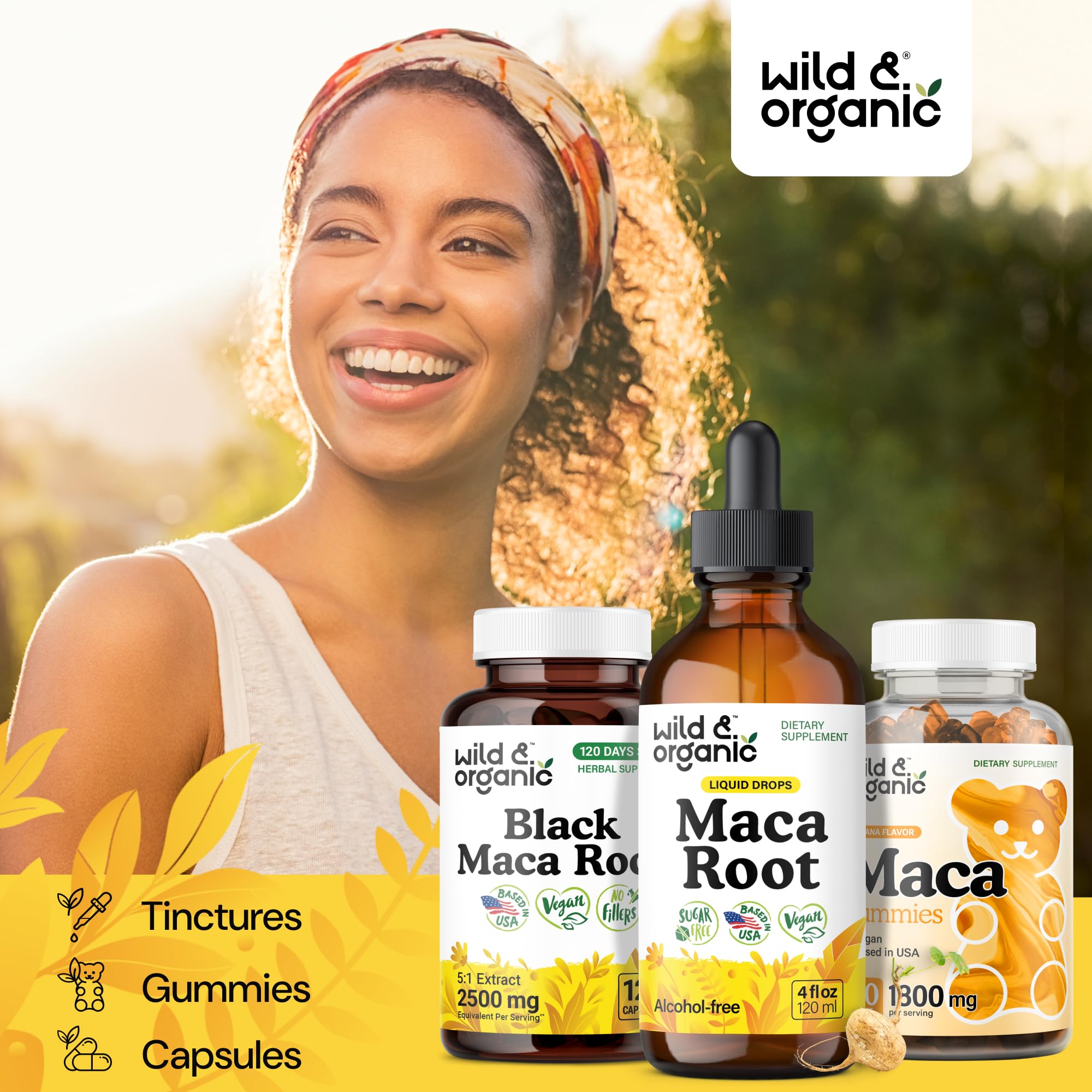 Wild & Organic maca dropper dispensing showing convenient use