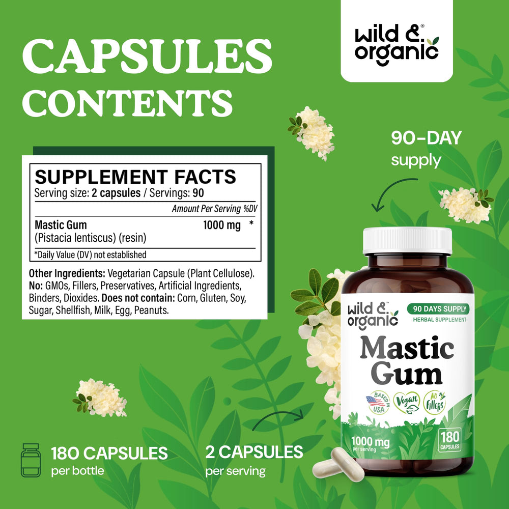 Close-up of Wild & Organic capsules showing 1000 mg per serving