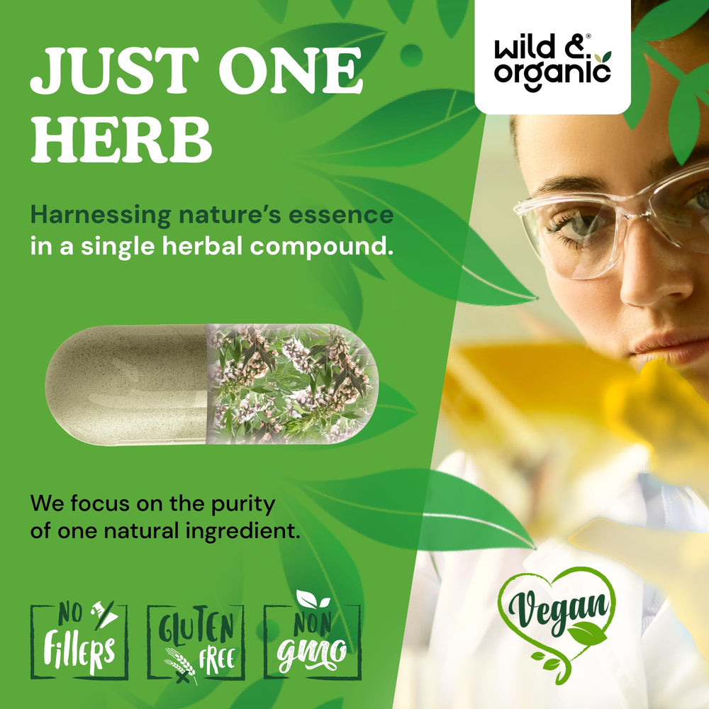 Wild & Organic Motherwort bottle shown with 180 capsules for a 90-day supply.