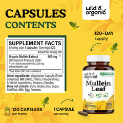 Wild & Organic Mullein Capsules 400 mg per serving highlight on label