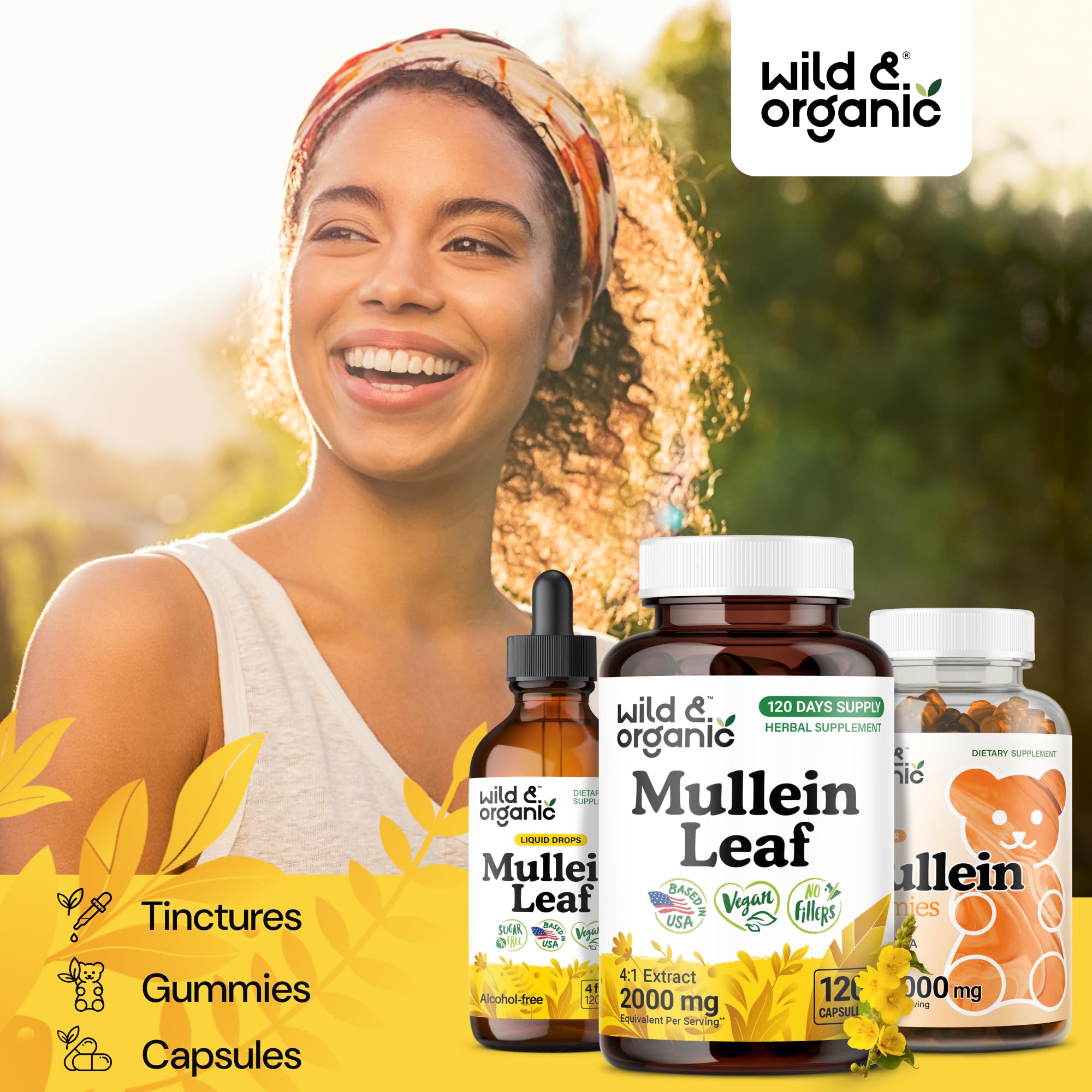 Wild & Organic Mullein Capsules plant-based coating close-up