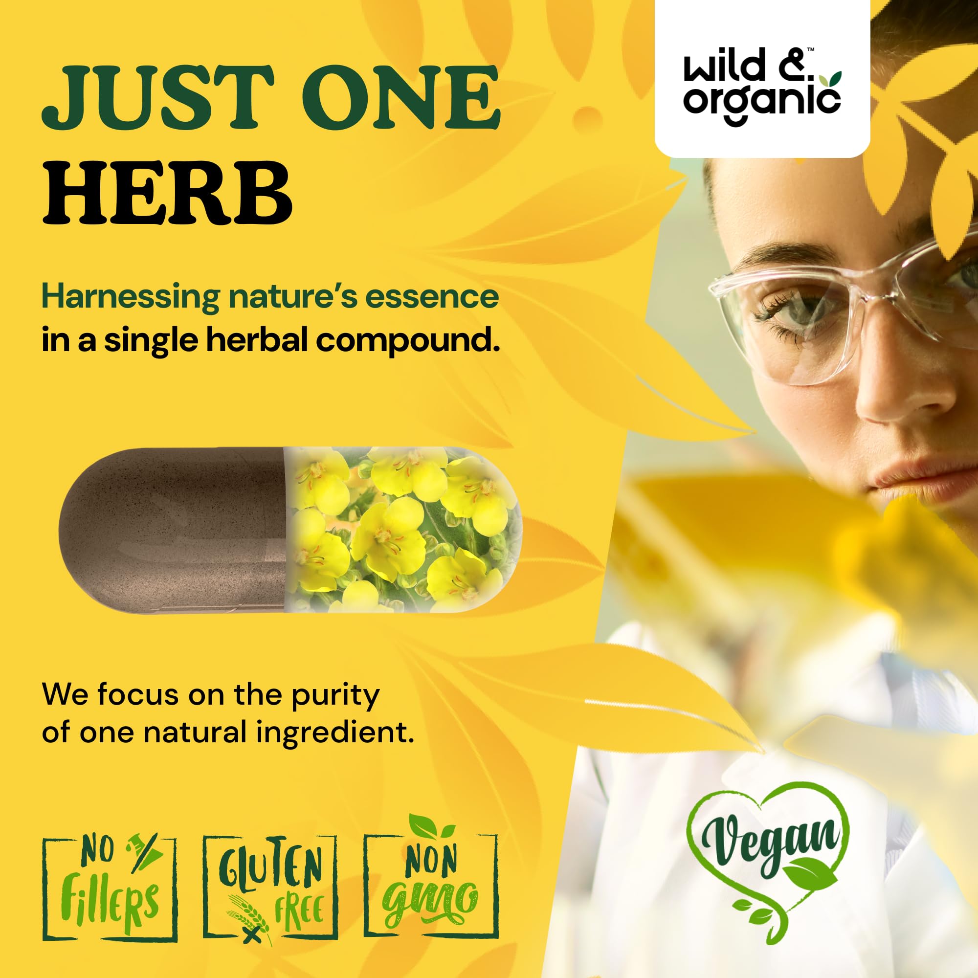 Wild & Organic Mullein Capsules vegan-friendly and plant-based ingredients