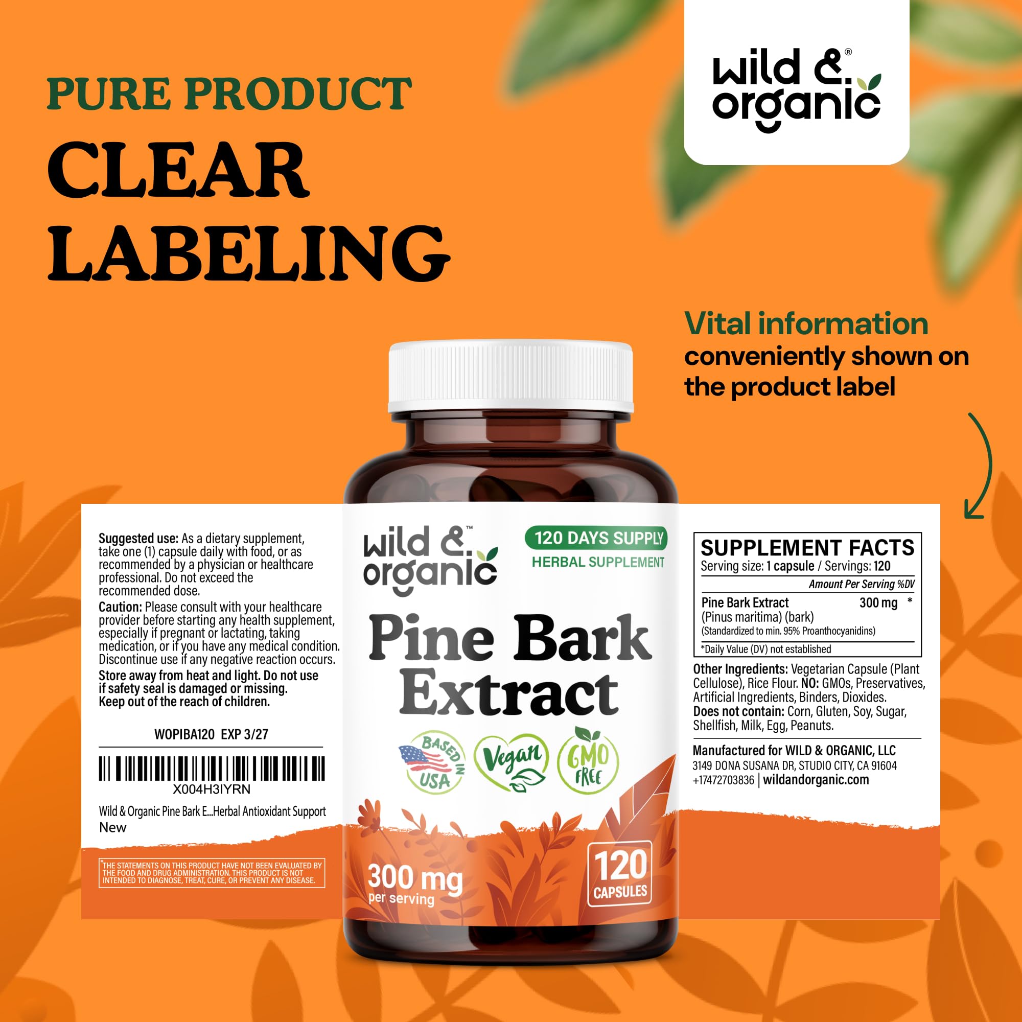 Wild & Organic pine bark extract bottle on a desk ready for routine.