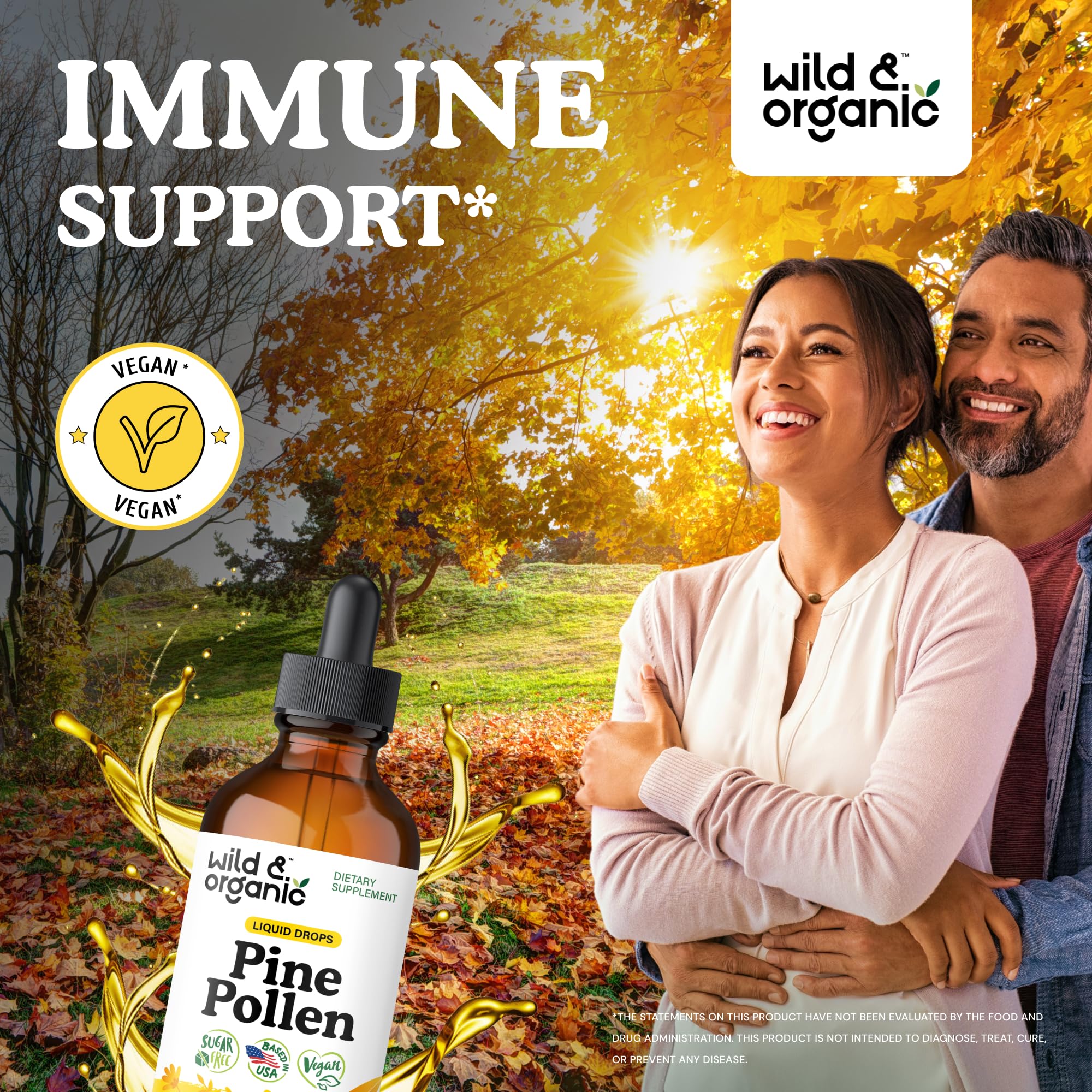 Wild & Organic pine pollen tincture dropper for easy daily dosing.