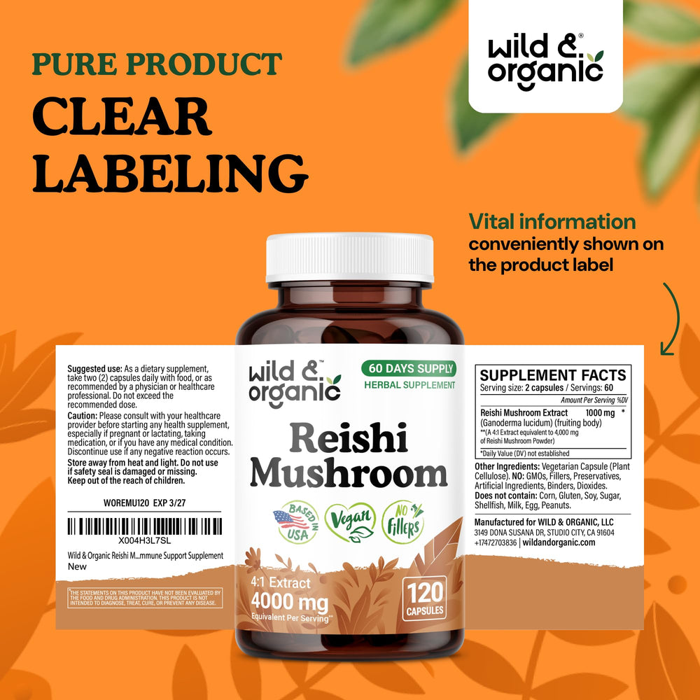 Eco-friendly packaging image for Wild & Organic Reishi capsules signals responsible sourcing and care.
