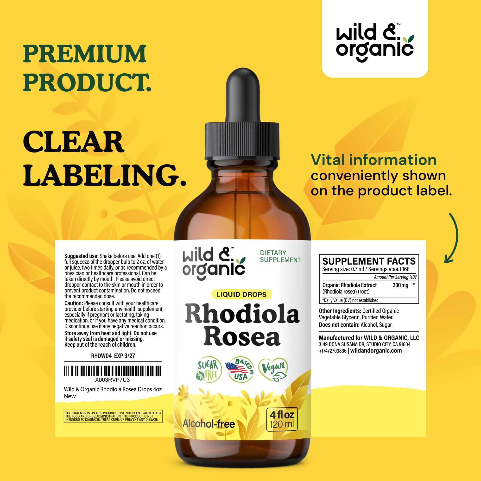 Glass of water with Wild & Organic Rhodiola tincture ready to dose