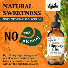 Wild & Organic slippery elm label design on bottle communicates clear ingredient information.