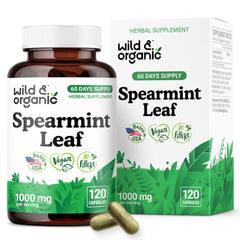 Wild & Organic spearmint capsules bottle offering convenient daily digestive support.