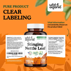 Wild and Organic nettle capsules packaging on a kitchen counter.