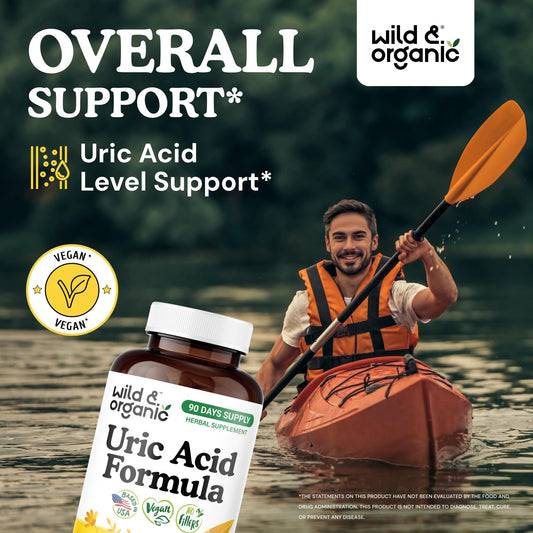 Wild and Organic Uric Acid Formula capsules close-up highlights quality and smooth intake.