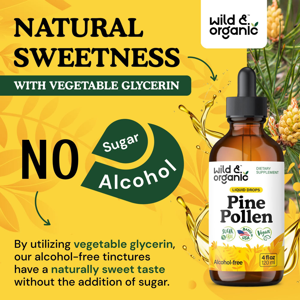 Wild & Organic glycerin-based base visual highlighting alcohol-free extraction.