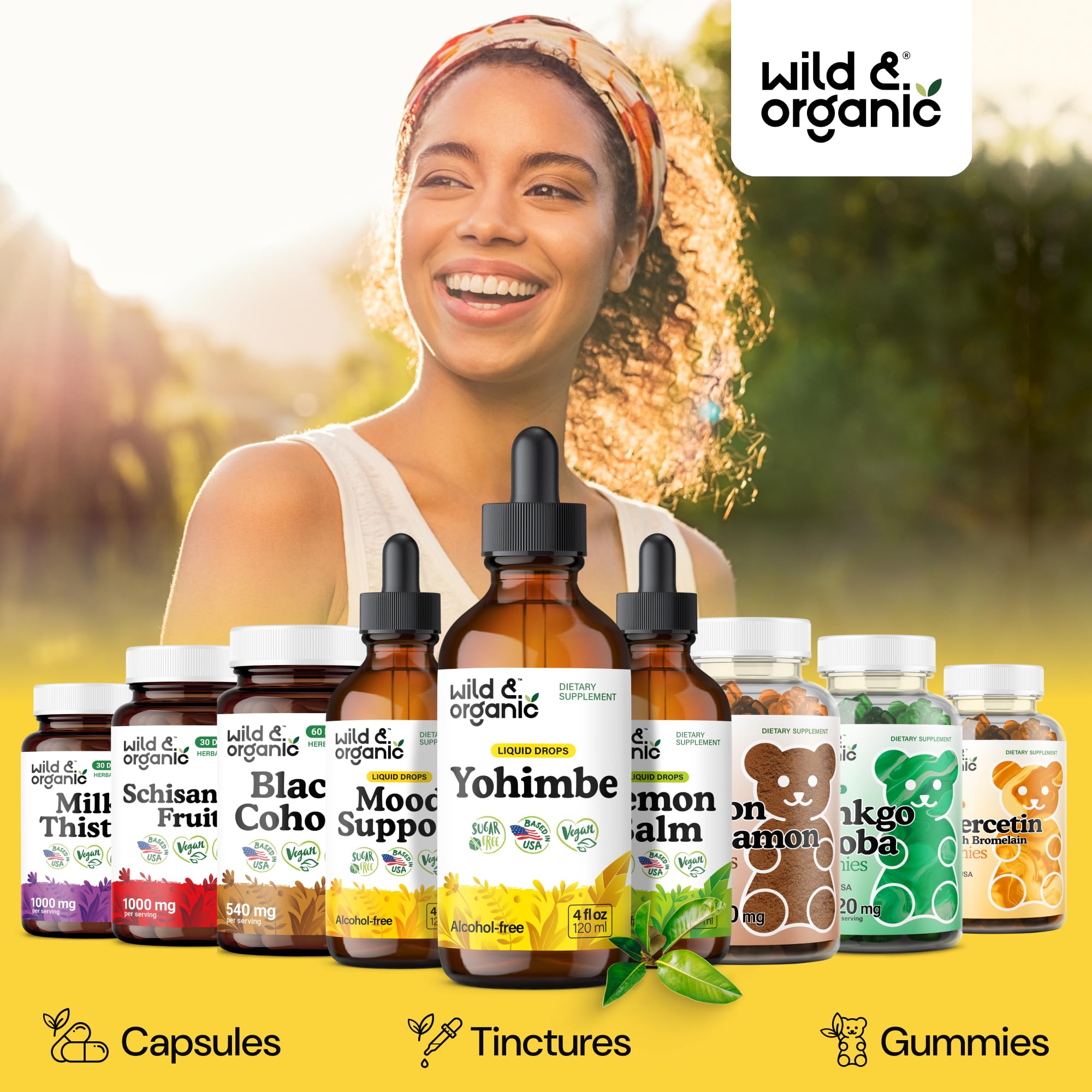 Ingredients list for Wild & Organic Yohimbe Drops with yohimbe extract per serving