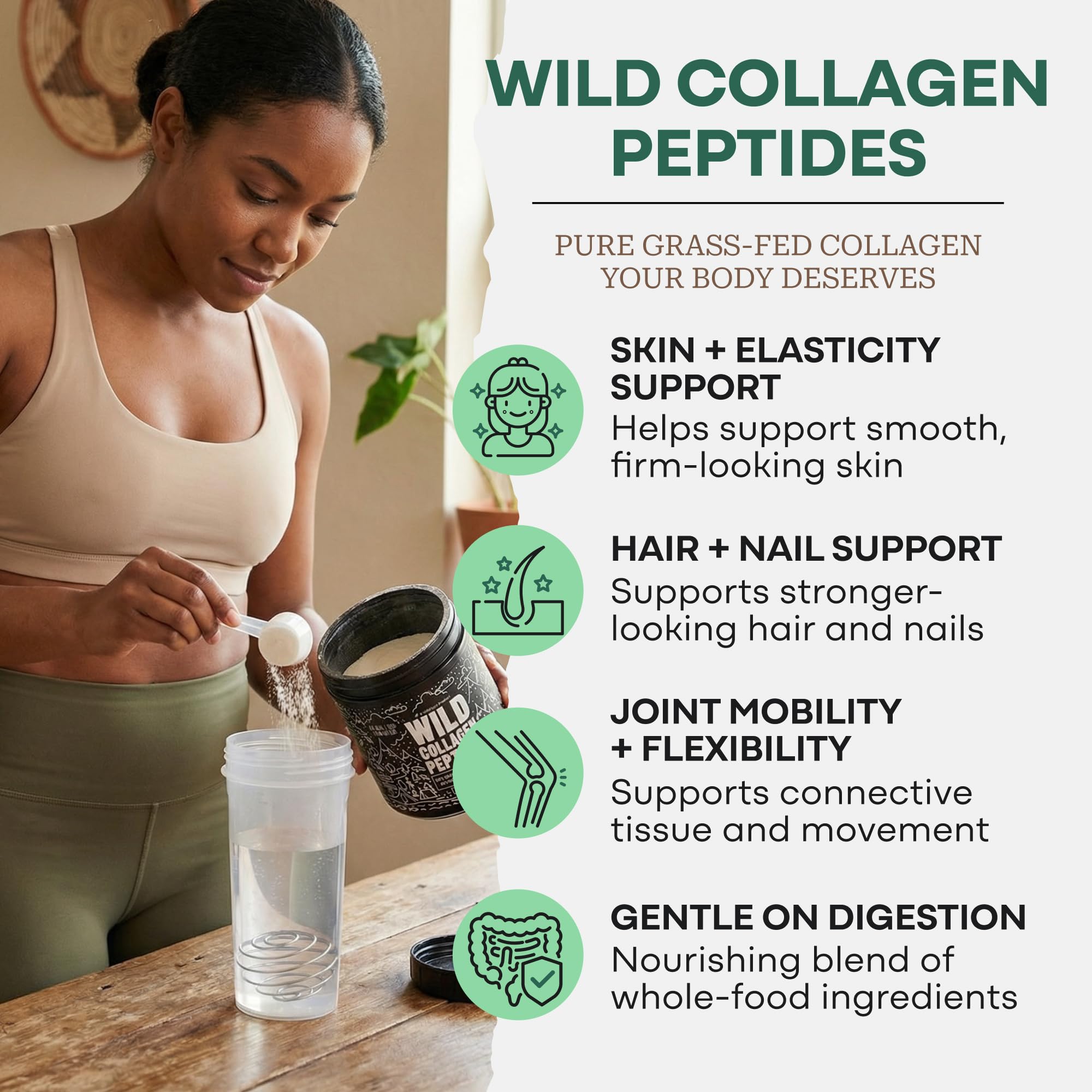 Wild Foods Collagen Peptides Powder dissolving instantly in hot drink for seamless daily use.