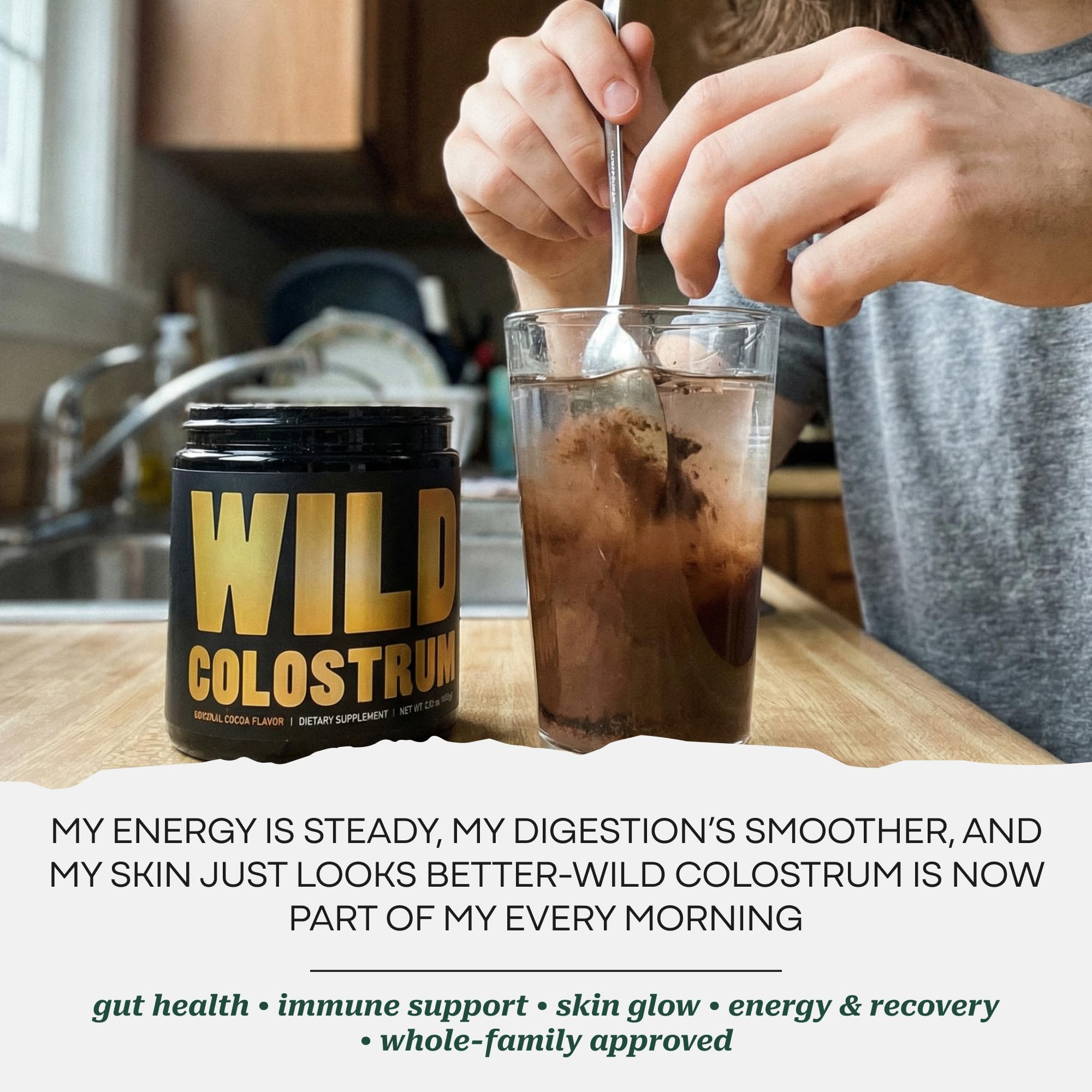 Wild Foods colostrum powder sourced from New Zealand pasture