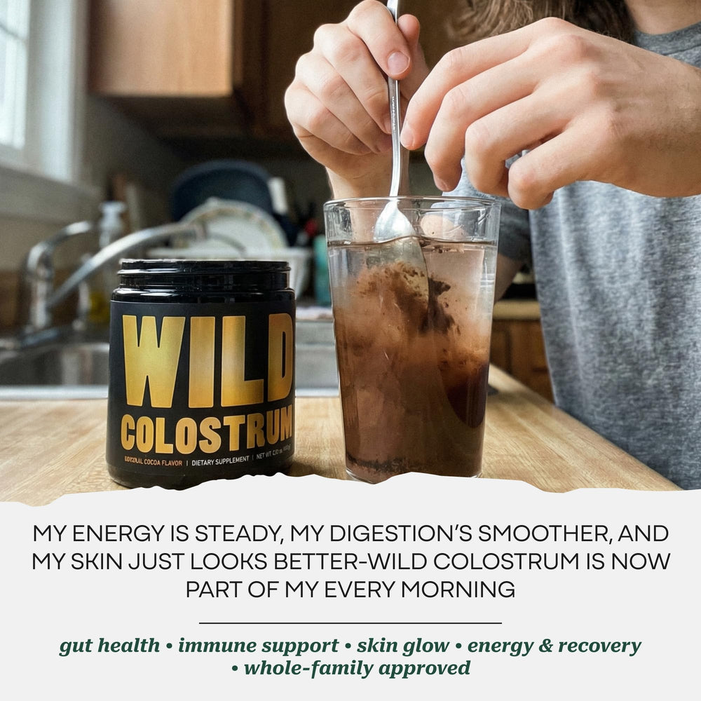 Wild Foods colostrum powder sourced from New Zealand pasture