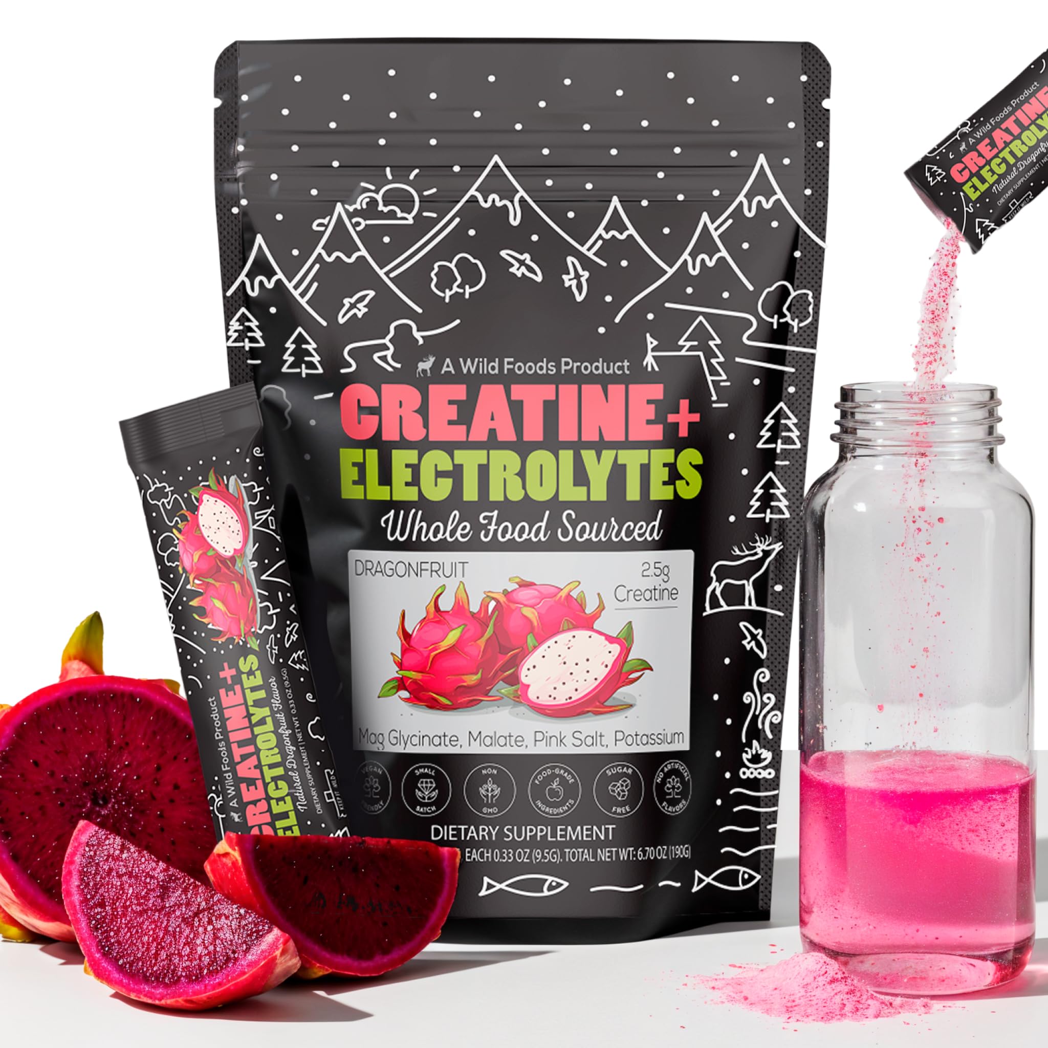 Wild Foods Creatine & Electrolytes Dragonfruit Packet hero for on-the-go hydration